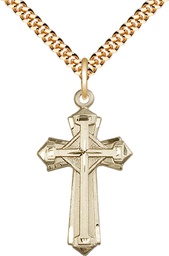 [6012GF/24G] 14kt Gold Filled Cross Pendant on a 24 inch Gold Plate Heavy Curb chain