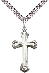 [6013SS/24S] Sterling Silver Cross Pendant on a 24 inch Light Rhodium Heavy Curb chain