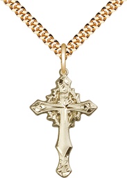 [6019GF/24G] 14kt Gold Filled Cross Pendant on a 24 inch Gold Plate Heavy Curb chain