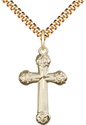 [6020GF/24G] 14kt Gold Filled Cross Pendant on a 24 inch Gold Plate Heavy Curb chain