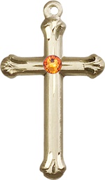 [6022GF-STN11] 14kt Gold Filled Cross Medal with a 3mm Topaz Swarovski stone