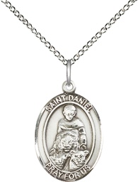 [8024SS/18SS] Sterling Silver Saint Daniel Pendant on a 18 inch Sterling Silver Light Curb chain