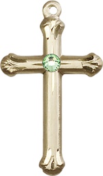 [6022GF-STN8] 14kt Gold Filled Cross Medal with a 3mm Peridot Swarovski stone