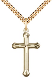 [6022GF/24G] 14kt Gold Filled Cross Pendant on a 24 inch Gold Plate Heavy Curb chain
