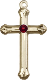 [6022KT-STN1] 14kt Gold Cross Medal with a 3mm Garnet Swarovski stone