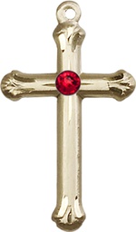 [6022KT-STN7] 14kt Gold Cross Medal with a 3mm Ruby Swarovski stone