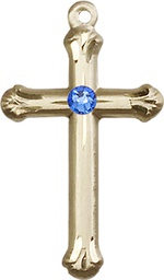 [6022KT-STN9] 14kt Gold Cross Medal with a 3mm Sapphire Swarovski stone