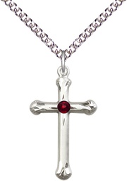 [6022SS-STN1/24SS] Sterling Silver Cross Pendant with a 3mm Garnet Swarovski stone on a 24 inch Sterling Silver Heavy Curb chain