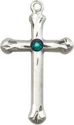 [6022SS-STN5] Sterling Silver Cross Medal with a 3mm Emerald Swarovski stone