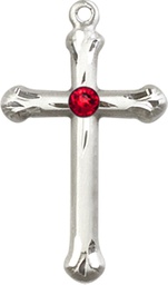 [6022SS-STN7] Sterling Silver Cross Medal with a 3mm Ruby Swarovski stone