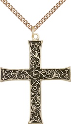 [6029GF/24GF] 14kt Gold Filled Cross Pendant on a 24 inch Gold Filled Heavy Curb chain