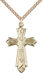 [6031GF/24GF] 14kt Gold Filled Mosaic Cross Pendant on a 24 inch Gold Filled Heavy Curb chain