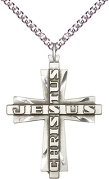 [6034SS/24SS] Sterling Silver Jesus Christus Cross Pendant on a 24 inch Sterling Silver Heavy Curb chain