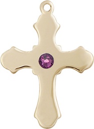[6036GF1-STN2] 14kt Gold Filled Cross Medal with a 3mm Amethyst Swarovski stone