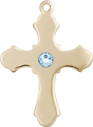 [6036GF1-STN3] 14kt Gold Filled Cross Medal with a 3mm Aqua Swarovski stone