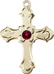 [6036GF2-STN1] 14kt Gold Filled Cross Medal with a 3mm Garnet Swarovski stone