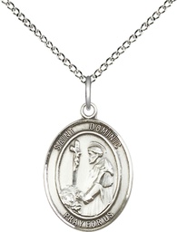 [8030SS/18SS] Sterling Silver Saint Dominic de Guzman Pendant on a 18 inch Sterling Silver Light Curb chain