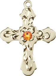 [6036GF3-STN11] 14kt Gold Filled Cross Medal with a 3mm Topaz Swarovski stone