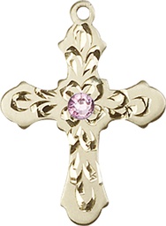 [6036GF3-STN6] 14kt Gold Filled Cross Medal with a 3mm Light Amethyst Swarovski stone