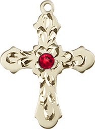 [6036GF3-STN7] 14kt Gold Filled Cross Medal with a 3mm Ruby Swarovski stone