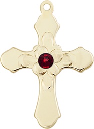 [6036GF4-STN1] 14kt Gold Filled Cross Medal with a 3mm Garnet Swarovski stone