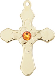 [6036GF4-STN11] 14kt Gold Filled Cross Medal with a 3mm Topaz Swarovski stone