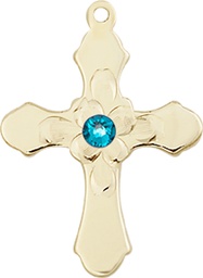 [6036GF4-STN12] 14kt Gold Filled Cross Medal with a 3mm Zircon Swarovski stone