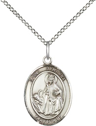 [8032SS/18SS] Sterling Silver Saint Dymphna Pendant on a 18 inch Sterling Silver Light Curb chain