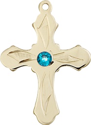 [6036GF5-STN12] 14kt Gold Filled Cross Medal with a 3mm Zircon Swarovski stone
