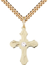 [6036GF5-STN4/24G] 14kt Gold Filled Cross Pendant with a 3mm Crystal Swarovski stone on a 24 inch Gold Plate Heavy Curb chain