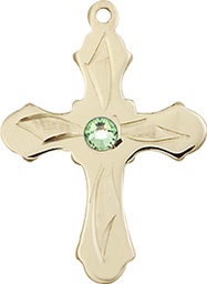 [6036GF5-STN8] 14kt Gold Filled Cross Medal with a 3mm Peridot Swarovski stone