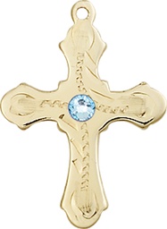 [6036GF6-STN3] 14kt Gold Filled Cross Medal with a 3mm Aqua Swarovski stone