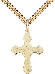[6036GF6/24G] 14kt Gold Filled Cross Pendant on a 24 inch Gold Plate Heavy Curb chain