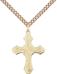 [6036GF6/24GF] 14kt Gold Filled Cross Pendant on a 24 inch Gold Filled Heavy Curb chain