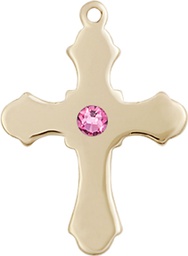 [6036KT1-STN10] 14kt Gold Cross Medal with a 3mm Rose Swarovski stone