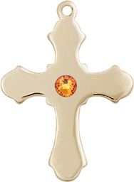 [6036KT1-STN11] 14kt Gold Cross Medal with a 3mm Topaz Swarovski stone