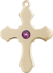 [6036KT1-STN2] 14kt Gold Cross Medal with a 3mm Amethyst Swarovski stone