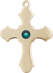 [6036KT1-STN5] 14kt Gold Cross Medal with a 3mm Emerald Swarovski stone