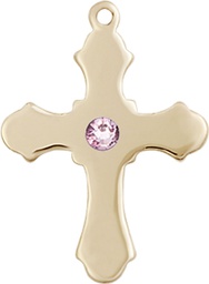 [6036KT1-STN6] 14kt Gold Cross Medal with a 3mm Light Amethyst Swarovski stone