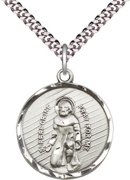 [5437SS/24S] Sterling Silver Saint Perregrine Pendant on a 24 inch Light Rhodium Heavy Curb chain