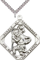 [5628SS/24S] Sterling Silver Saint Christopher Pendant on a 24 inch Light Rhodium Heavy Curb chain