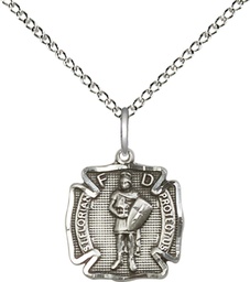 [5686SS/18SS] Sterling Silver Saint Florian Pendant on a 18 inch Sterling Silver Light Curb chain