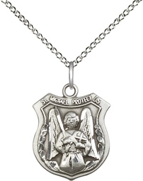 [5697SS/18SS] Sterling Silver Saint Michael the Archangel Pendant on a 18 inch Sterling Silver Light Curb chain