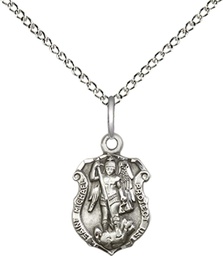 [5699SS/18SS] Sterling Silver Saint Michael the Archangel Shield Pendant on a 18 inch Sterling Silver Light Curb chain