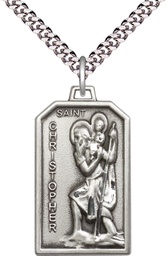 [5721SS/24S] Sterling Silver Saint Christopher Pendant on a 24 inch Light Rhodium Heavy Curb chain