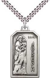 [5722SS/24S] Sterling Silver Saint Jospeh Pendant on a 24 inch Light Rhodium Heavy Curb chain