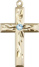 [5924GF-STN3] 14kt Gold Filled Cross Medal with a 3mm Aqua Swarovski stone