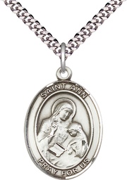 [7002SS/24S] Sterling Silver Saint Ann Pendant on a 24 inch Light Rhodium Heavy Curb chain