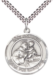 [7004RDSPSS/24S] Sterling Silver San Antonio Pendant on a 24 inch Light Rhodium Heavy Curb chain