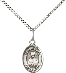 [9105SS/18SS] Sterling Silver Saint Timothy Pendant on a 18 inch Sterling Silver Light Curb chain